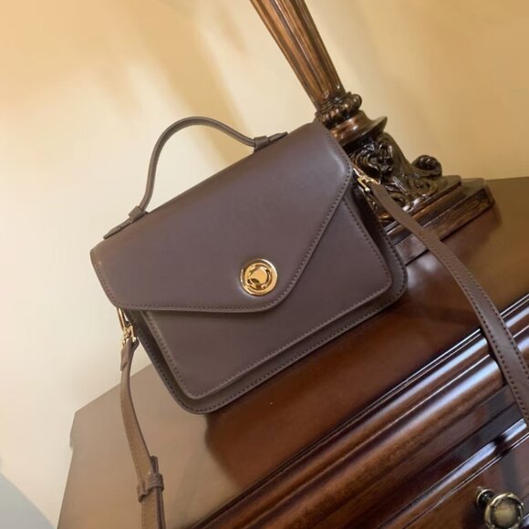 ✨ NEW! Elegant Dark Brown Leather Look Satchel Bag ✨ - Picture 5 of 7